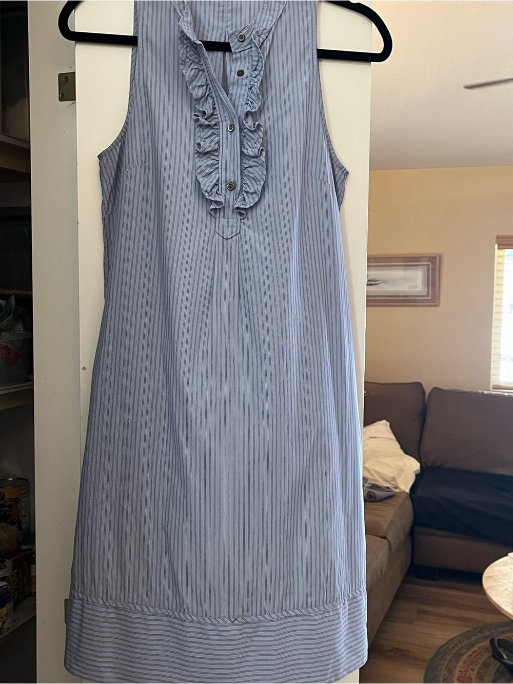 Gap Blue Striped Tuxedo Ruffle Mini Dress – Size 6 (EUC)